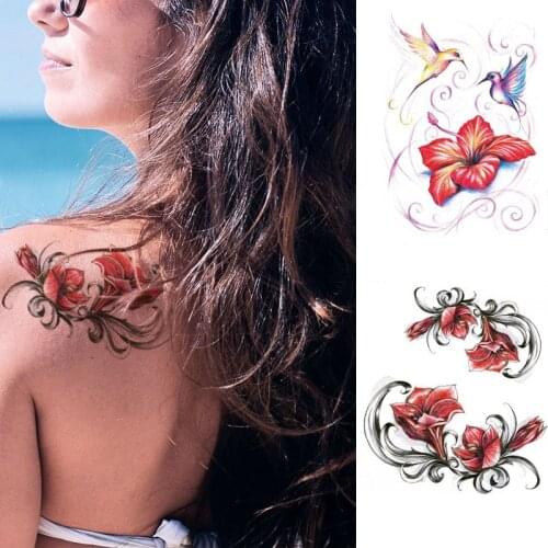 Temporary Tattoo Color Rose Peony Flowers Women Neck Arm Body Art Tattoos Waterproof Water Transfer Fake Tattoo Stickers