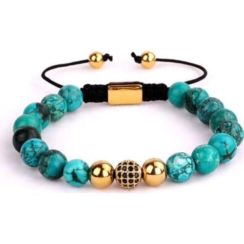 High quality natural stone beaded CZ ball macrame bracelet for women gift