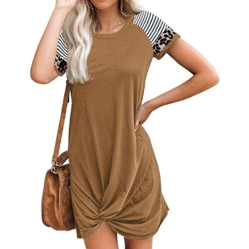 Women Fashion Sexy Summer Shirt Dress Mini Leopard Short Sleeve O-neck A-Line Elastic Dress Stylish Party Club Pleated Vestidos