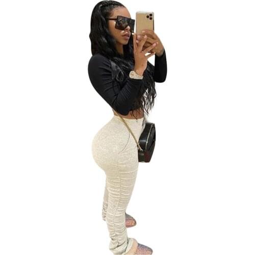 2020 Casual Stacked Joggers Pleated Pants Cotton Sportwear With Pocket Has Stretch Cargo Pants Women Trousers Joggers Women