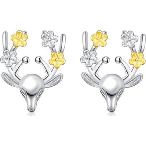 KOFSAC Latest Fashion 925 Sterling Silver Stud Earrings For Women Simple Cute Fawn Deer Head Earring Christmas Jewelry Gifts Hot
