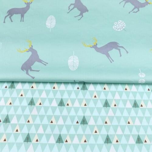 160cm*50cm cotton cloth nordic wind GREEN cartoon sika deer tri angle fabric for DIY crib bedding cushion apparel handwork decor