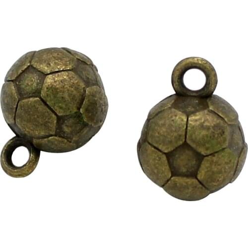30pcs- Soccer Ball Charms, Antique Bronze 3D Football Charm Pendant 13x10mm