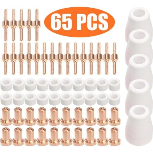 Top Quality 65Pcs Air Plasma Cutting Tips for LG-40 PT-31 Cutter Consumables CUT-40 CUT-50 Swirling Rings Electrode Shield Cups