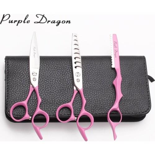 9122# 6" 17cm Purple Dragon Stainless Pink Elastic Handle Hairdressers Scissors Cutting Scissors Thinning Shears Hair Scissors