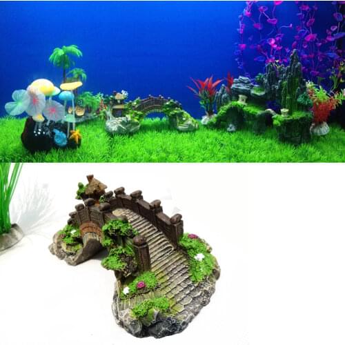 Fish Tank Aquarium Landscaping Rockery Bridge Simulation Plants Decoration
