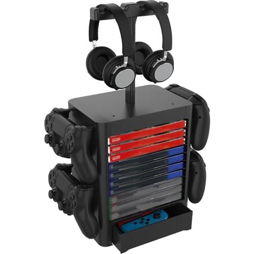 Game Storage Tower Multifunction Vertical Storage Stand for PS5/XBOX X/Switch Game Disk Headset Controller