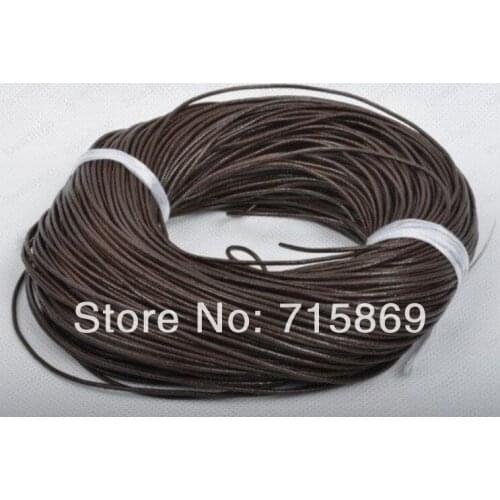 Free ship 4 mm 100 Meters Dark Brown Round Genuine Leather Cord, Necklace & Bracelet Real Leather Cord