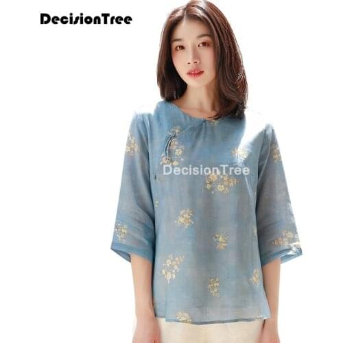 2021 chinese traditional cheongsam blouse shirts for women qipao floral print blouse asian style elegant chiffon blouse