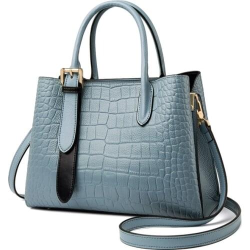 Brand Designer Genuine Leather Woman Handbags Tote Bags Fashion Crocodile Pattern Bags Large Soft Cow Leather Large Bolsos