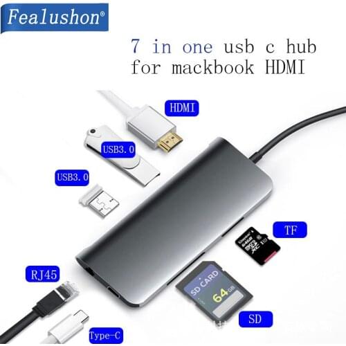 USB C Laptop Docking Station USB 3.0 HDMI RJ45 Gigabit PD Fealushon for MacBook Samsung Galaxy S9 /S8 / S8+Type C Dock station