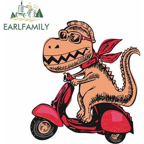 EARLFAMILY 13cm x 11.4cm for Dinosaur Riding A Motorcycle DIY Motorcycle Stickers 3D Funny Car Sticker Personality Decal