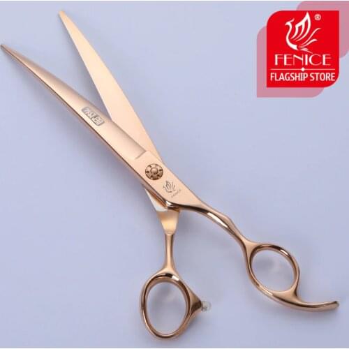 Fenice 7.5 inch Rose Gold Pets Grooming Curved Scissors Japan 440C Dogs Hair Cutting Shears for Pets Groomer