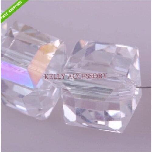 Hot Sale 100pcs/lot 10mm White AB Square Cube Crystal Glass Beads Loose Spacer Craft DIY Beads For Jewelry Making