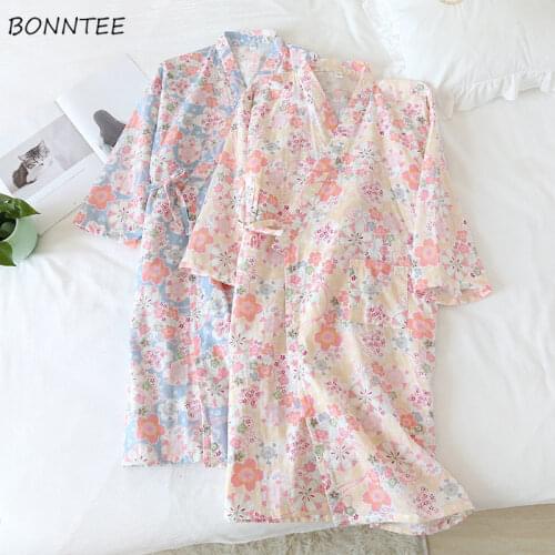 Robes Womens Sweet Lovely Loose Casual Print Knee-length Stylish Home Student Korean Style Stylish Daily Feminino Nightclothes