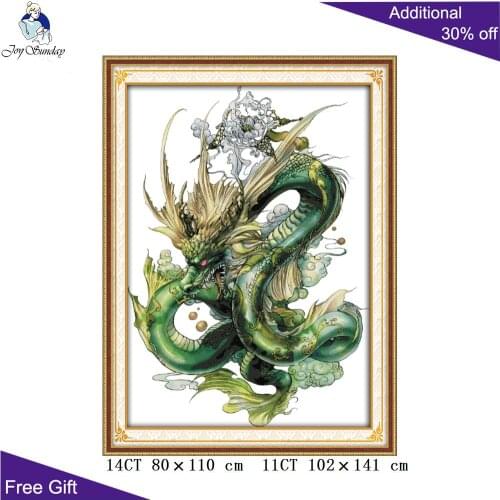 Joy Sunday Dragon Cross Stitch D124 14CT 11CT Stamped and Counted Home Decoration Green Dragon Cross Stitch Kits
