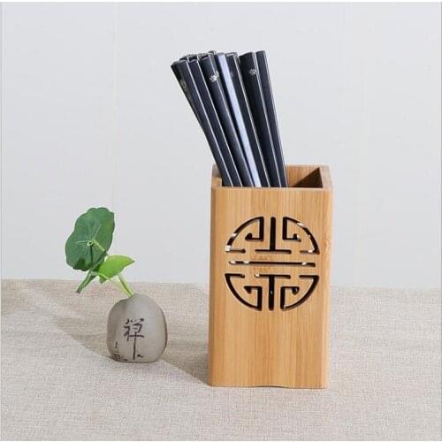 Chinese Bamboo and Wood Chopsticks Tube Chopstick Cage Tableware Spoon Chopsticks Storage Box Drain Rack Kitchen Storage Tools