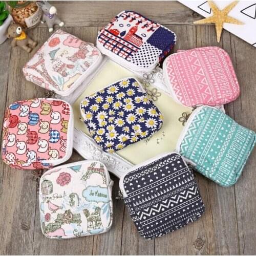 Small Cotton Storage Bag Zipper Sanitary Towel Bags Storage Female Hygiene Napkins Package Purse Case LX2618