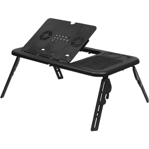Multi-Function Laptop Computer Table, Stand-Up Folding Computer Table, Laptop Tray Support on USB Cooling Bed(Black)