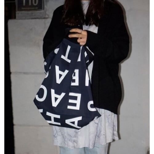 Fashion Women Letters Pattern Printing Canvas Top-handle Handbag Ladies Casual Vintage Large Capacity Shopping Bag