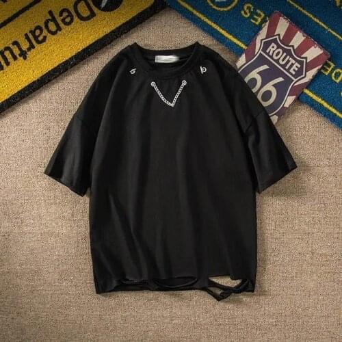 Fashion Men`s T Shirts 2021 Summer Mens Korean Punk Harajuku T-Shirts With Necklace Funny Short Sleeve Tshirt Hip Hop Male