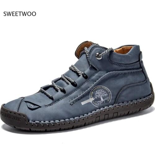 2021 Men Shoes Autumn Non Slip Comfy Ankle Boots Hand Stitching Casual Men Loafers Soft Sole Breathable Flats Shoes Female Boots