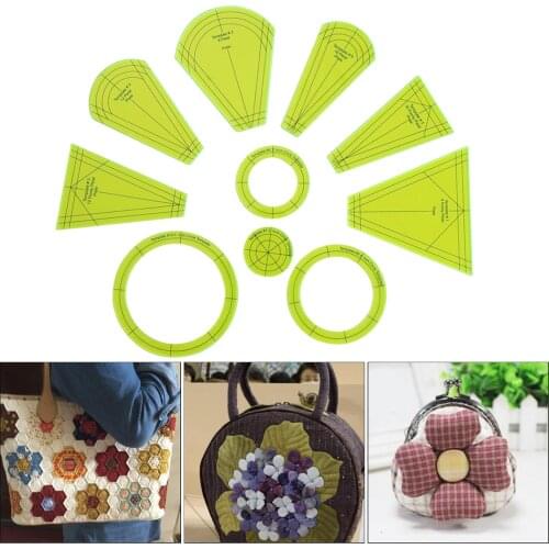 10Pack Ruler Tailor Measuring Kit Premium Dresden Plate Template Set Quilting Cutting Mats Handmade Sewing Tools Accessories