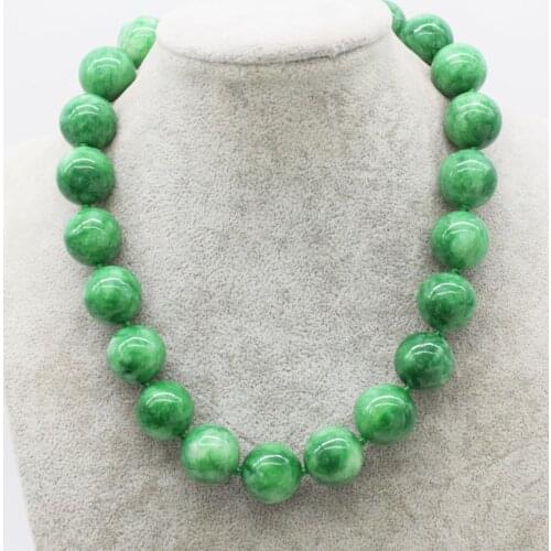 Wholesale green jade round 12/14/16/18mm necklace 18inch FPPJ nature beads amazing