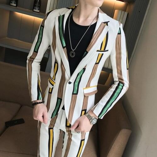 Autumn Fashion Mens Slim Fit Suits With Pant Prom Skinny Suits Stripe Mens Party Suits Floral Mens Stage Clothing Costume Homme