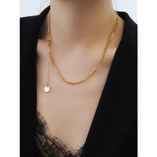 Titanium With 14K Gold Geo Layered Chain Necklace Women Stainess Steel Jewelry Party Designer T Show Runway Gown Japan Korean