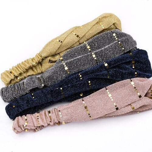 Hot New Style Headwear Wash Face Hairband Simple Pure Color Cross Sequin Fabric Headband Women
