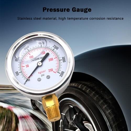 Hydraulic Fluid Gold Plated Oil Pressure Gauge Tester Meter 0-3500PSI US Thread Manometer 85x70x30mm/3.35x2.76x1.18in