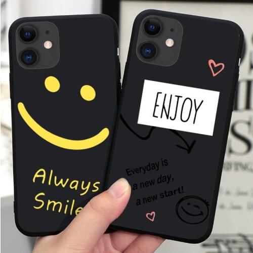 Simple Smile Face Black Silicone Phone Case For IPhone 12 Mini 11 Pro Max XR XS XSMax X 5 5S SE 2020 6 7 8 Plus TPU Cover