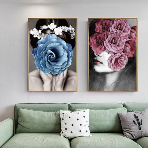 Nordic Painting Art Wall Picture Abstract Beautiful Flower Girl Women Poster n Print for Living Room Bedroom Fashion Canvas Art