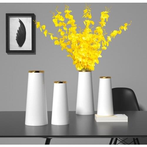 Modern simple light luxury white painted gold ceramic vase hydroponics flower home accessories living room decoration flower