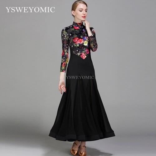 Standard Junior Ballroom Dress Velvet Dance Skirt Ballroom Dance Competition Costume Female Dress 1731