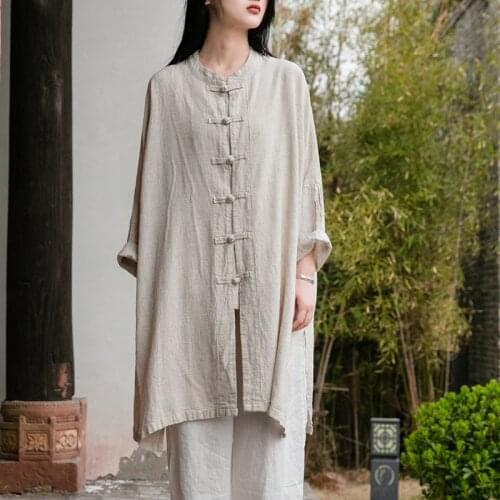 Spring Summer New Cotton and Linen Top Women Retro Chinese Style Button Loose Shirt Traditional Chinese Clothing for Women