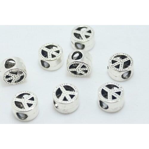 10 pcs/lot Peace Sign antique silver alloy floating big hole beads charms fit DIY Jewelry accessories