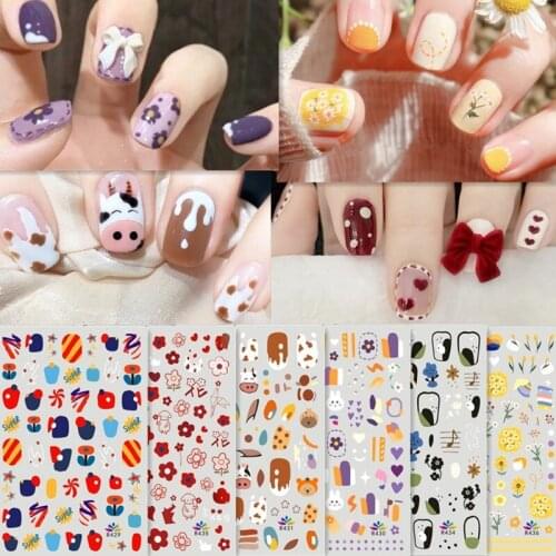 3D Nail Stickers Smile Animal Art Decorations Cute Design Decals Partysu Flower Nail Polish Strips Self Adhesive Autocollant