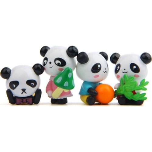4pcs/set Animal Panda Figures Desk Ornaments Q Version Cute Doll Model Toys Fairy Garden Moss Miniatures Craft Decor Accessories