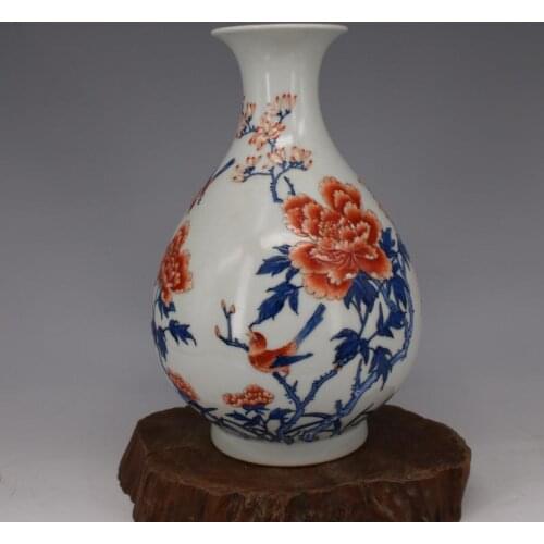 #7 Antique QingDynasty porcelain vase,Pastel Peony and bird bottle,painted crafts,Decorations,collection&Adornment,Free shipping
