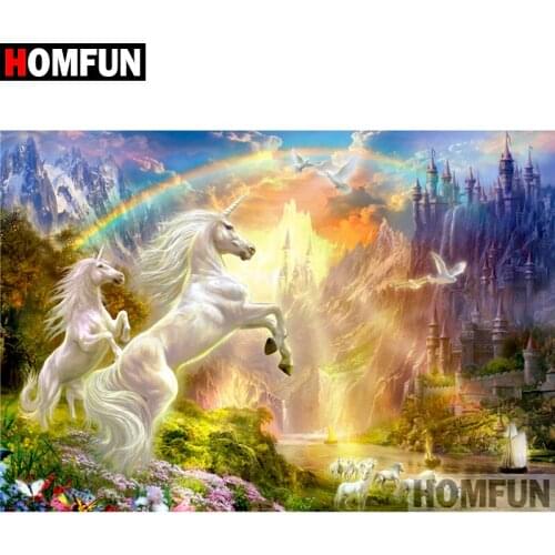 HOMFUN Full Square/Round Drill 5D DIY Diamond Painting "Unicorn castle" Embroidery Cross Stitch 5D Home Decor Gift A08746