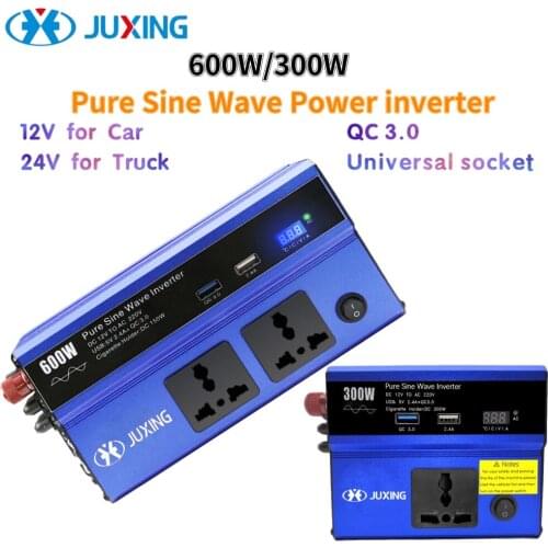 JUXING 600W Car Power Inverter 12V/24V To 220V Converter Bulit-in Transformer Dual AC Oultet and QC 3.0 Fast Charging USB Port