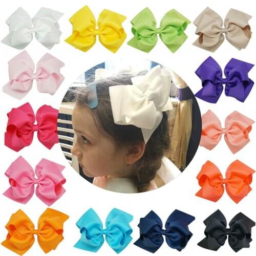 20pcs/lot 6" Colorful Hairbow With Clips Kids Solid Hair Bows Handmade Ribbon Hair Clips For Girls Hair Accessories