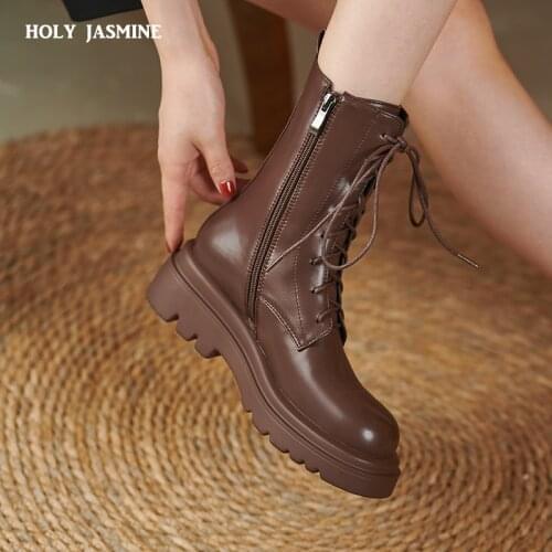 Ankle Boots PU Leather Women Flat Platform Short Boots Ladies Shoes Fashion 2021 Autumn Winter Boots Platform Boots Women Shoes