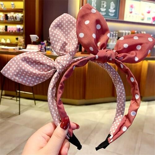 Children Cute Colors Printed Plaid Stripes Hair Hoop Hairbands Girls Lovely Dot Bow Rabbit Ears Headbands Kids Hair Accessories