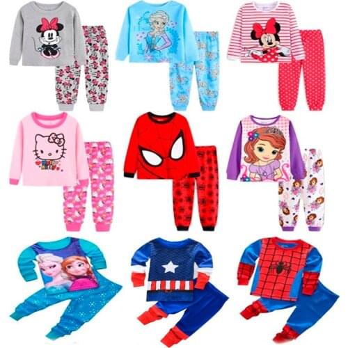 Childrens Pajamas Spring Long Sleeve T Shirt+Pant Sport Set Cartoon Spiderman Kid Pyjamas Boy Girl Baby Sleepers Sleepwear 2-7T