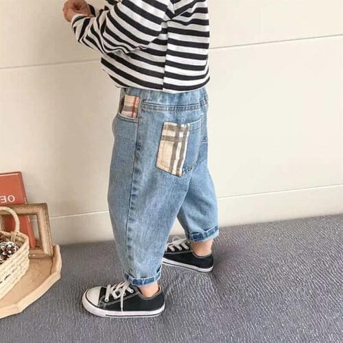 New Autumn&Spring Kids Jeans Khaki Plaid Pocket Trousers for Boy&Girl Kids Harem Pants Clothing For Children Denim Pants