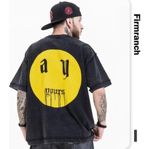 Firmranch 2021 Tee For Men/Women Kanye Sanskrit Smile Face Retro Cotton T-shirt Astro World Rocky High Street Style Short Sleeve