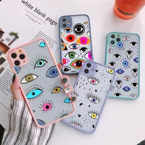 GYKZ Cute Lucky Eye Blue Evil Eye Phone Case For iPhone 11 Pro 12 XS MAX XR 7 SE2020 8 Plus Transparent Hard Cover Matte Fundas